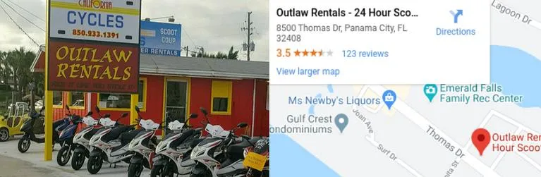 Outlaw Rentals PCB - 24 Hour Scooter Rentals - 8500 Thomas Drive Panama City Florida